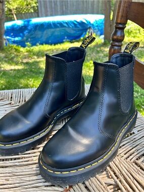 Dr. Martens Black Chelsea Boots with Yellow Stitching
